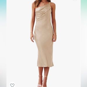 One Shoulder Satin Midi Dress